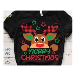 merry christmas svg, buffalo plaid reindeer svg, christmas reindeer svg, peeping reindeer, boy reindeer svg, christmas k