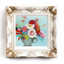 peonies oil painting floral original art flower artwork shabby chick baroque ornate impasto textured abstract