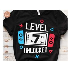 level 7 unlocked birthday svg, 7th birthday boy gamer svg, 7 years old gamer shirt svg, funny kids gamer svg digital fil