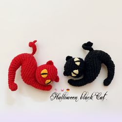 Black cat, Halloween. Crochet patterns. Hallowen party deco