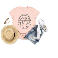 adventure tshirt, adventure awaits shirt, camping shirts, mountain tshirt, hiker tshirts, nature lover shirt, camping gi