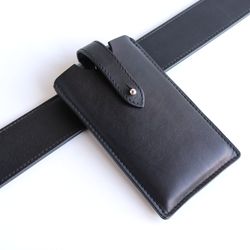 Leather belt and clip phone case for belt. iPhone holster. Phone wallet. Phone pouch. Phone cover. Waist phone bag.