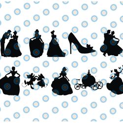 cinderella svg cut files, cinderella silhouettes, instant download, printable vector clip arts, cinderella svg bundle