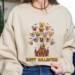 disney balloon halloween shirt, disney castle halloween shirt, disneyland halloween family, mickey halloween shirt.