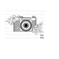 Floral Camera Svg Png , Camera Svg , Photography Svg , Photographer Svg , Flower , Floral , Camera Clip Art , Silhouette