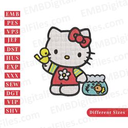 hello kitty with fish embroidery design