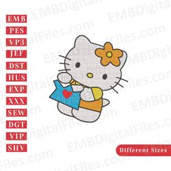 hello kitty with heart embroidery design