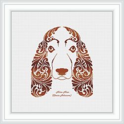 Cross stitch pattern Dog Basset silhouette floral ornament monochrome brown animal pet counted crossstitch patterns PDF