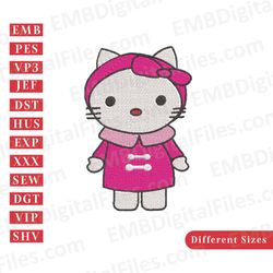 hello stylish kitty cartoon embroidery design