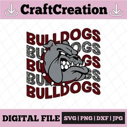 Bulldogs Retro Wavy Font Maroon and Silver Glitter Spirit  Png, Digital Download, NCAA Png, NCAA Team