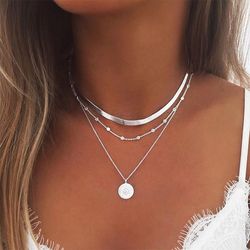 925 Sterling Silver Three-Layer Round Necklace Simple Snake Chain Charm Ball Chain Party Gift For Women's Exquisite Jewe
