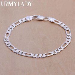 925 Sterling silver Bracelet 6mm chain Wedding nice gift solid for men women Jewelry fashion beautiful Bracelet 20cm 8in