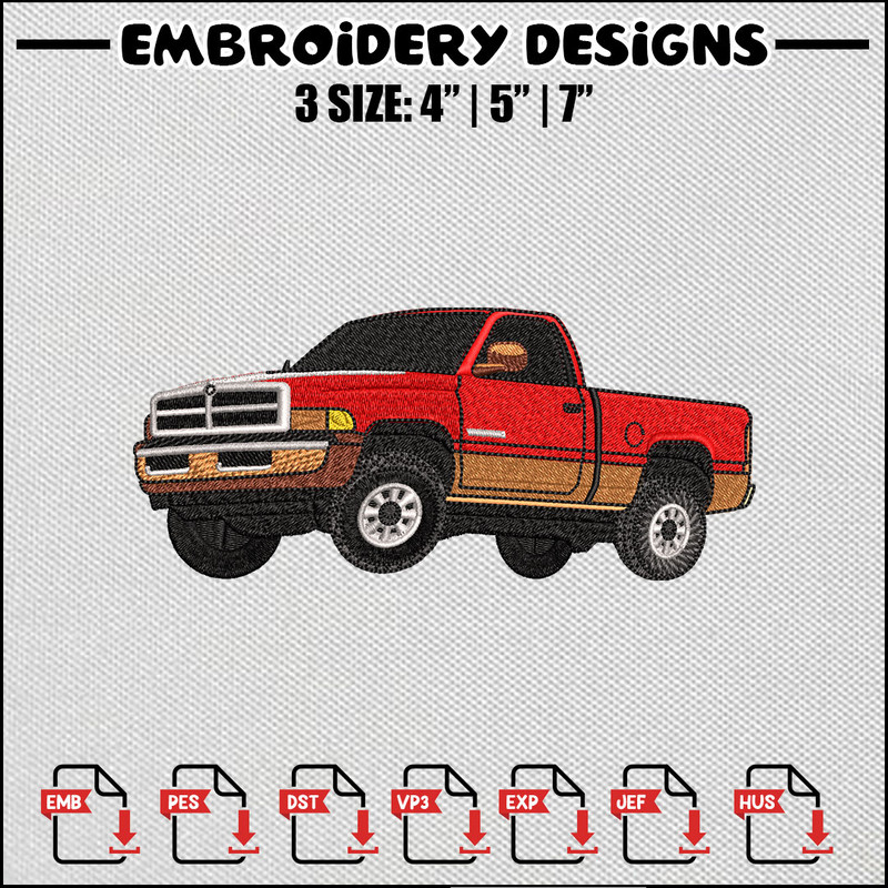 Red car embroidery design