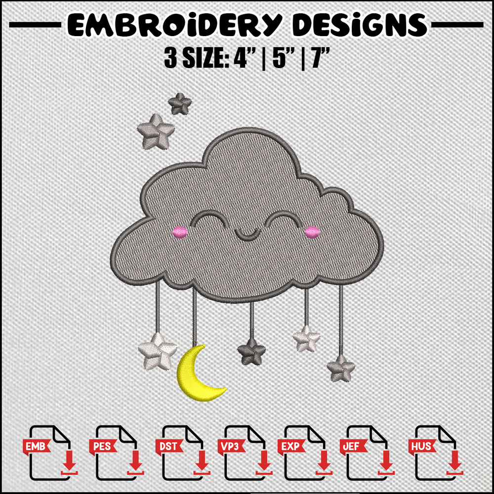Cloud smile embroidery design