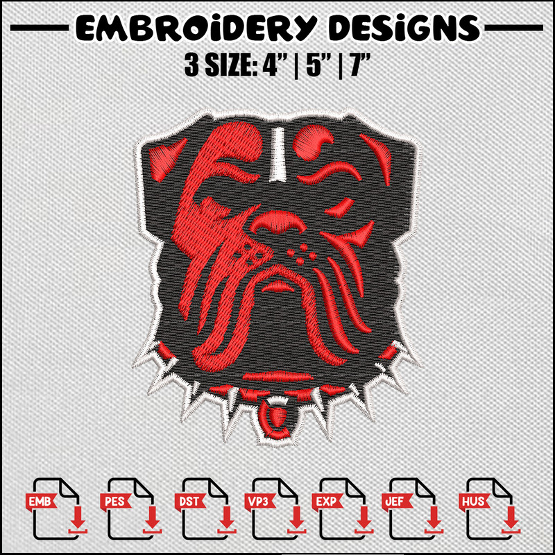 Red pit bull embroidery design