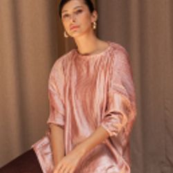 Pink asymmetrical pleated silk shirt for women