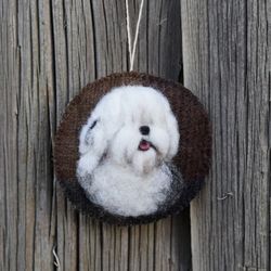 Old English sheepdog Christmas ornament, wool needle felted ornament, pet ornament, dog lover gift