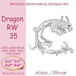Dragon RW 35. Machine embroidery design in 8 formats and 4 sizes