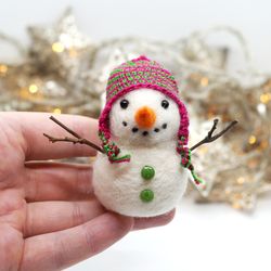 Needle felted snowman in a hat, Christmas decoration, ships from the USA