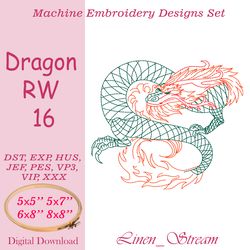 Dragon RW16. Machine embroidery design in 8 formats and 4 sizes