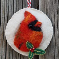 Cardinal felt Christmas ornament, needle felted cardinal