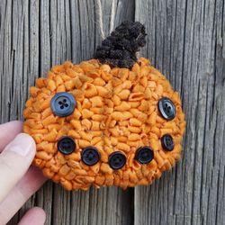 Jack-o-lantern rug hooking halloween ornament, wool pumpking ornament, primitive decoration