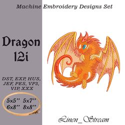 dragon 12i. machine embroidery design in 8 formats and 4 sizes