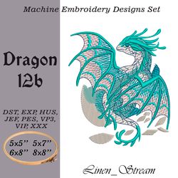 Dragon 12b. Machine embroidery design in 8 formats and 4 sizes