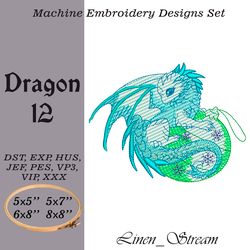 dragon 12. machine embroidery design in 8 formats and 4 sizes