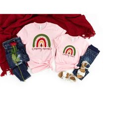 mama and mini matching shirts, merry mama merry mini rainbow t-shirt, mommy and me matching shirts, matching christmas s