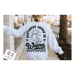 retro summer svg, happiness comes in waves svg, groovy summer svg, groovy beach svg, retro beach svg