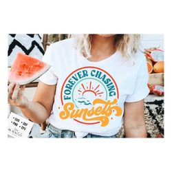 retro summer svg, forever chasing sunsets svg, groovy summer svg, groovy beach svg, retro beach svg