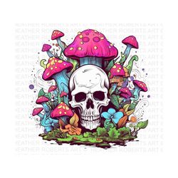 psychedelic magic mushrooms and skull, mushrooms png,skull png, psychedelic art,psychedelic decor, psychedelic wall art