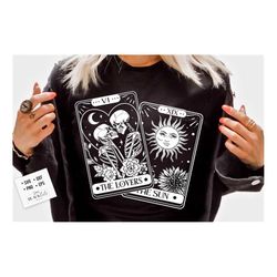 the lovers svg, the lovers tarot card svg, skeleton lovers svg, valentine skeletons svg, tarot card svg, the sun tarot c