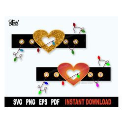 Santa Belt SVG With Heart SVG & Chirstmas lights SVG - Svg Cut File and Png For Sublimation- Digital Download