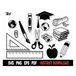 school svg bundle, teacher svg, crayon svg file for cricut, silhouette, school supplies svg, vector clipart- instant dig