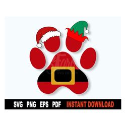 Santa Paw Print SVG, Paw Print with Santa Hat and Elf SVG File For Cricut, Christmas Dog svg, Santa Belt SVG - Instant D