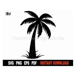 palm tree svg cut file, tropical tree svg file for cricut, silhouette, nature vector clipart, svg, png, pdf, eps - insta