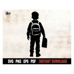 back to school svg, boy with school backpack svg file for cricut, silhouette, school supplies vector clipart- digital do