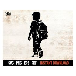 boy with school backpack svg file for cricut, silhouette, back to school svg, school supplies vector clipart- digital do