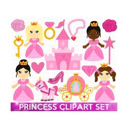princess clipart set, princess png, cute princess clipart set, little princess png, pink, princess decorations, stickers