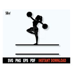 cheerleader svg, cheerleader split name frame svg cut file, black cheerleader silhouette sports cliparts - instant digit