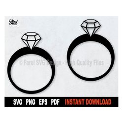 ring svg with diamond svg file for cricut, silhouette, outline svg cut file, jewel svg,  jewelry clipart, png, svg files