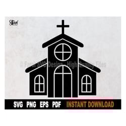 church svg, church svg cut file, religious clipart, christian svg files for cricut, black silhouette- instant digital do
