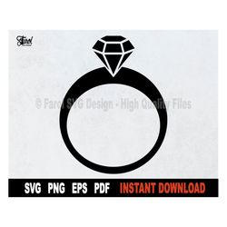 ring svg with jewel, engagement ring svg file for cricut, black silhouette, diamond ring svg cut file,  jewelry clipart-