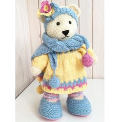 Handmade wool Teddy Bear, Amigurumi animal organic toy for baby, Crochet eco friendly stuffed toy, Waldorf doll ready