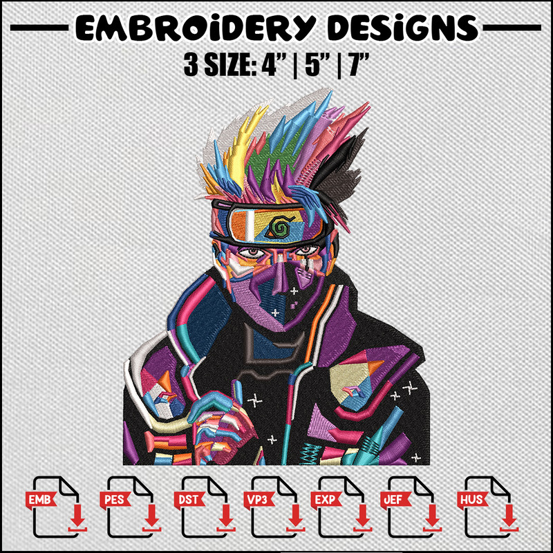 Kakashi color embroidery design