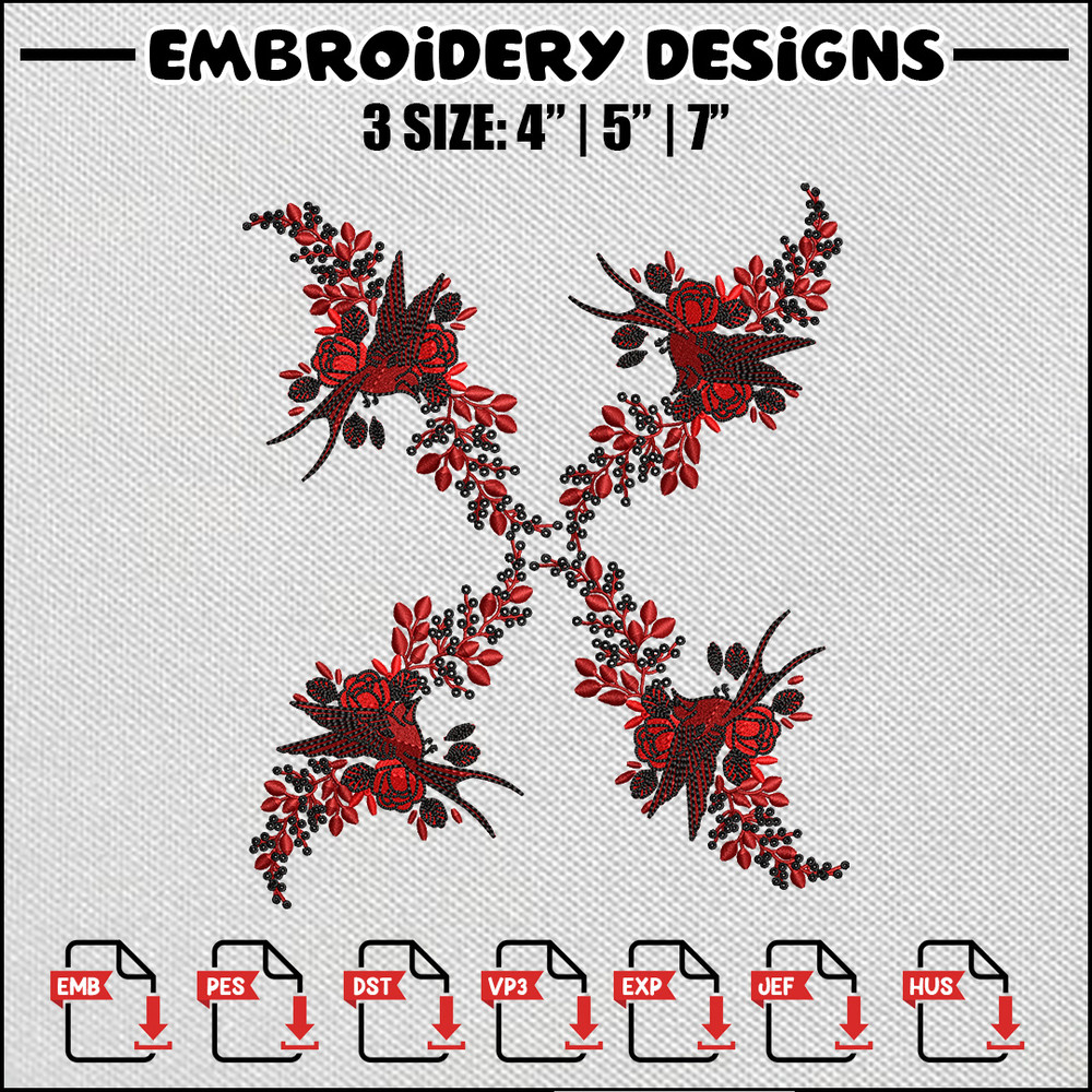 Red flower embroidery design