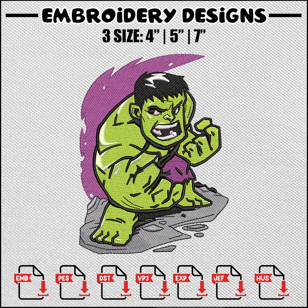 Hulk chibi embroidery design