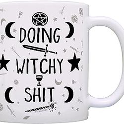 thiswear witch mug doing witchy sh-t coffee mug halloween cup witch coffee cup funny coffee mug tea cup white